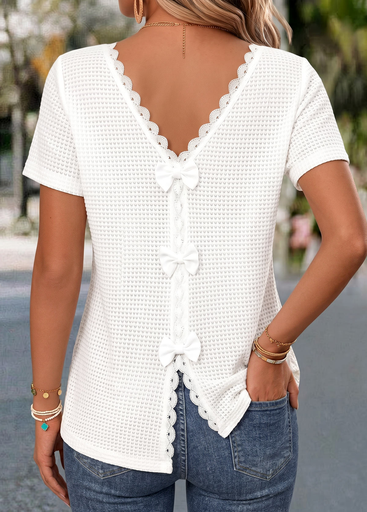 White Short Sleeve V Neck T Shirt | picture 