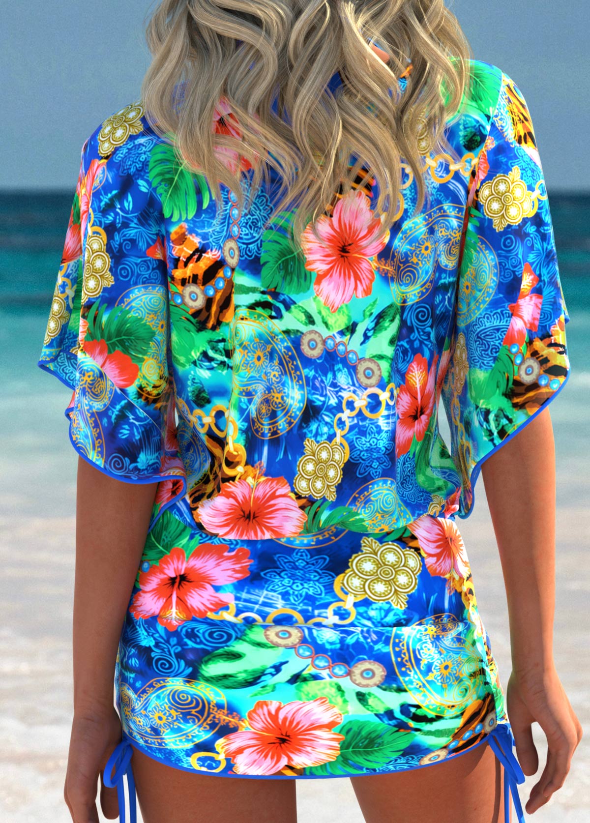 Ocean Print Blue V Neck Cover Up | picture 