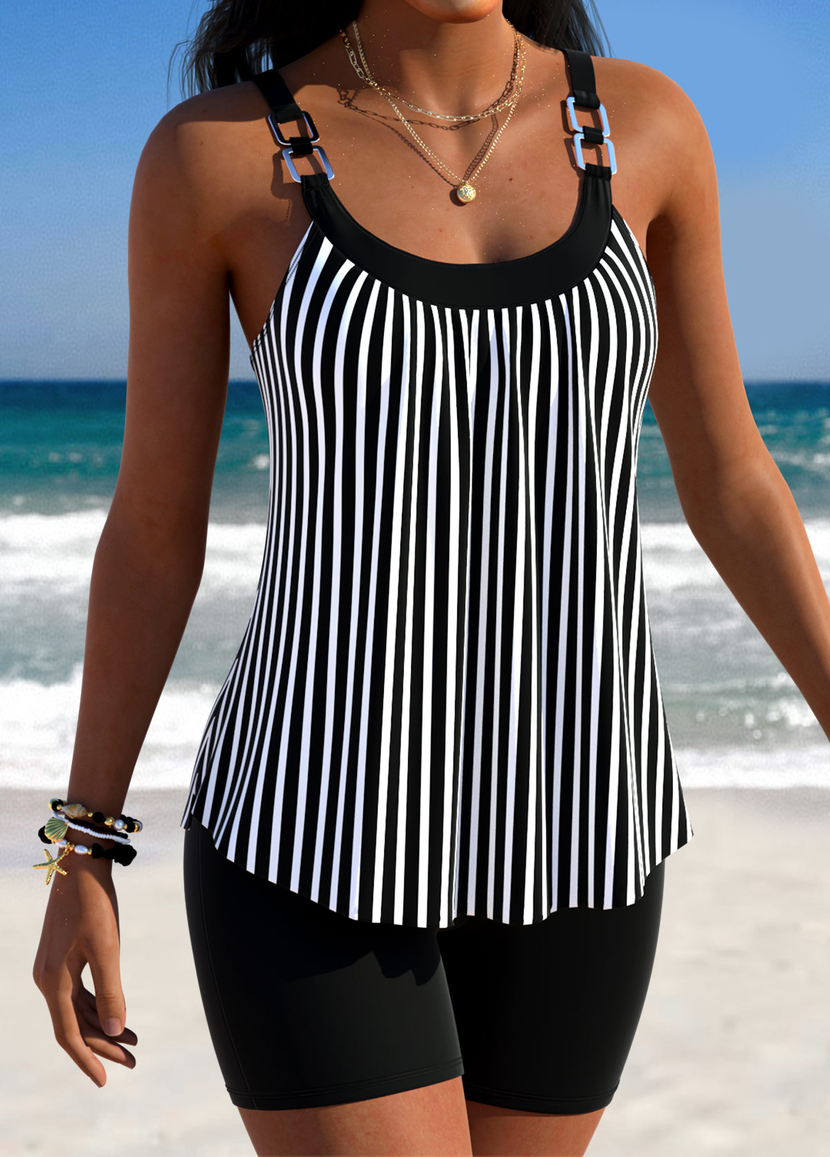 Navy Mid Waisted Tummy Coverage Tankini Set | picture 