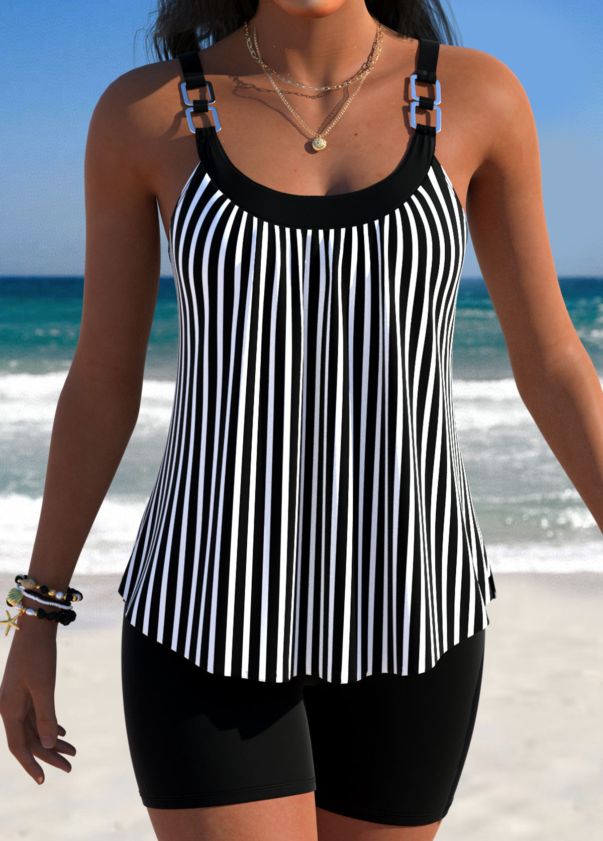 Navy Mid Waisted Tummy Coverage Tankini Set | picture 