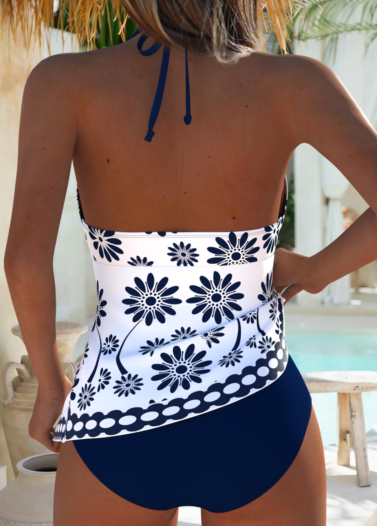 Navy Mid Waisted Tummy Coverage Tankini Set | picture 