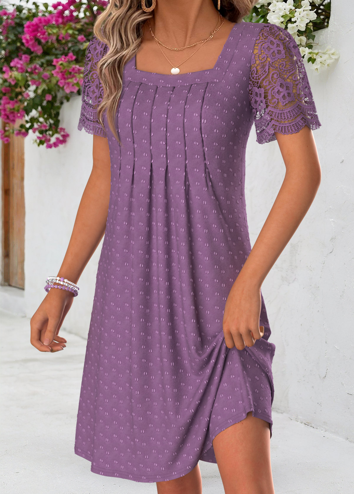 Purple Short Tummy Coverage Square Neck Dress | picture 