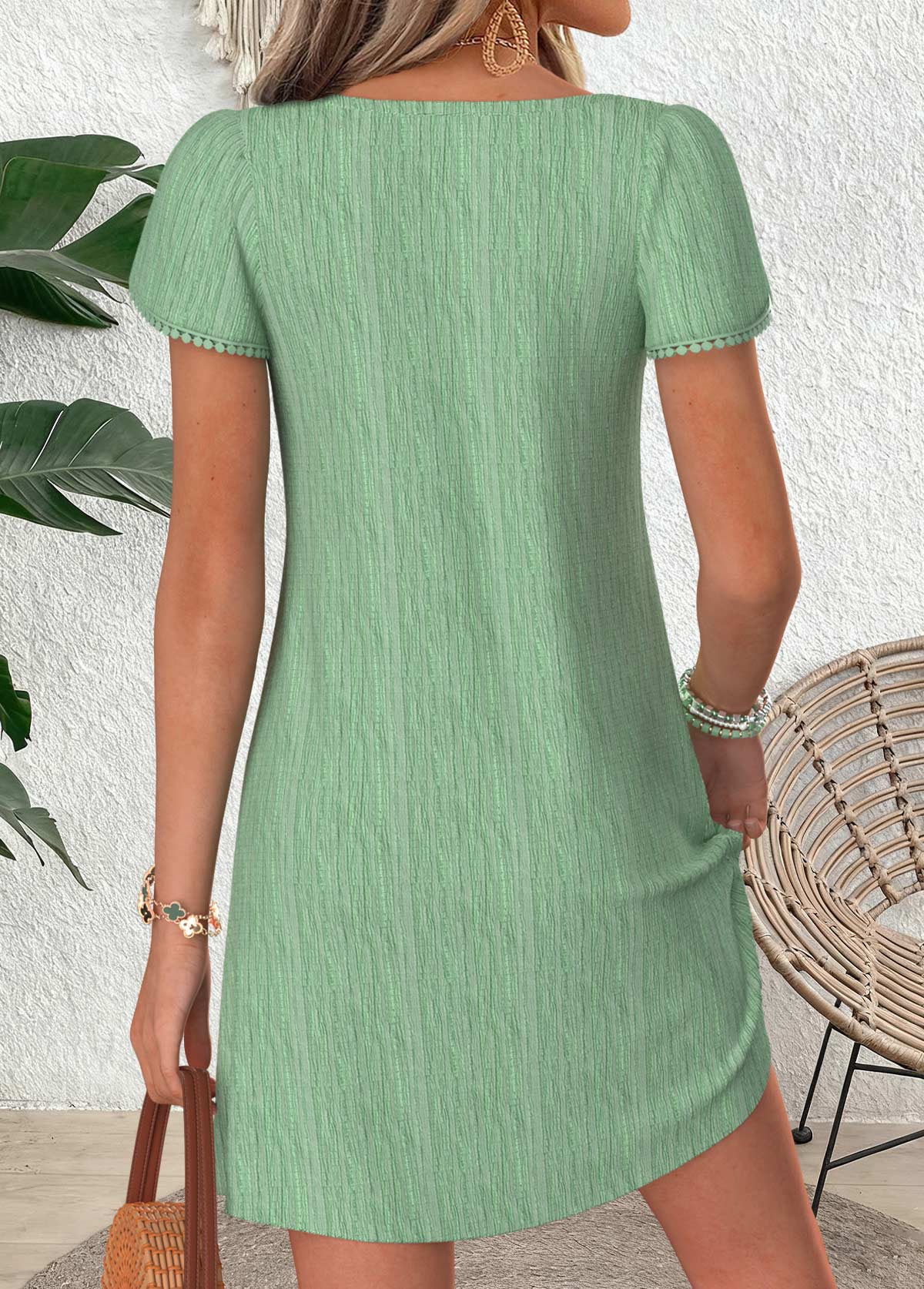 Sage Green Short Asymmetry Asymmetrical Neck Dress | picture 