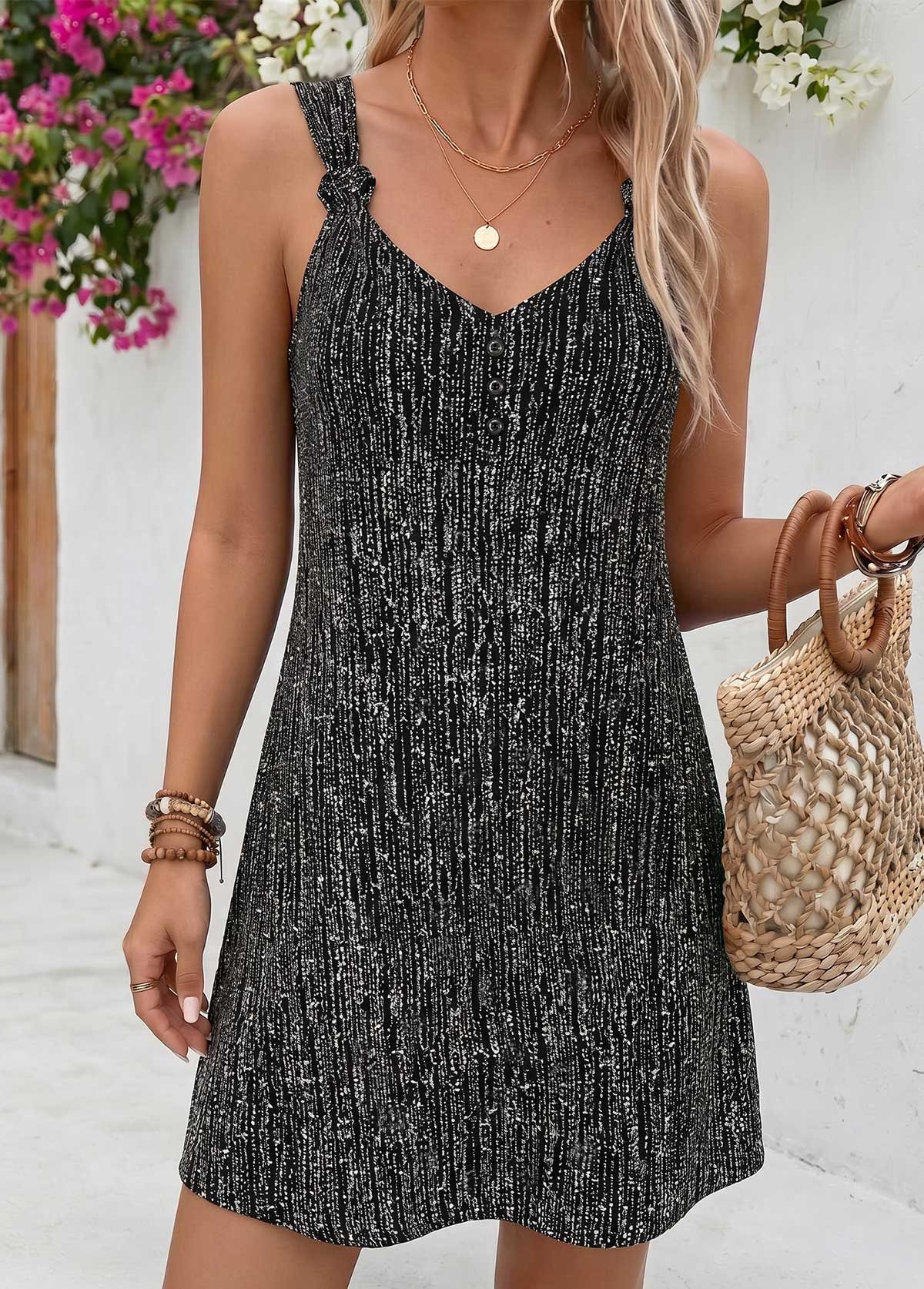 Black Short Tie Sleeveless V Neck Dress | picture 