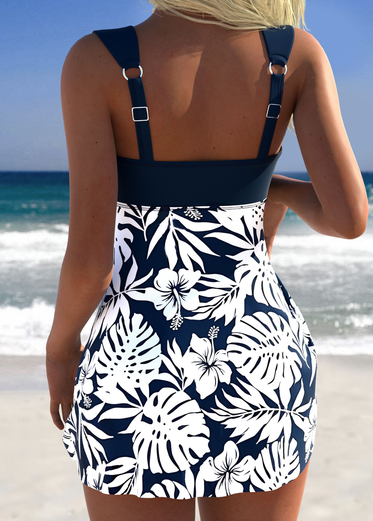 Navy Mid Waisted Tummy Coverage Tankini Set | picture 