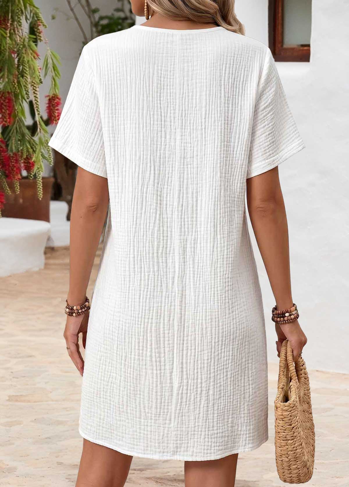 White Short Tummy Coverage Split Neck Dress | picture 