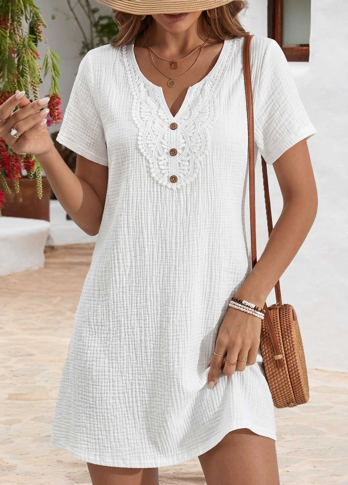 White Short Tummy Coverage Split Neck Dress | picture 