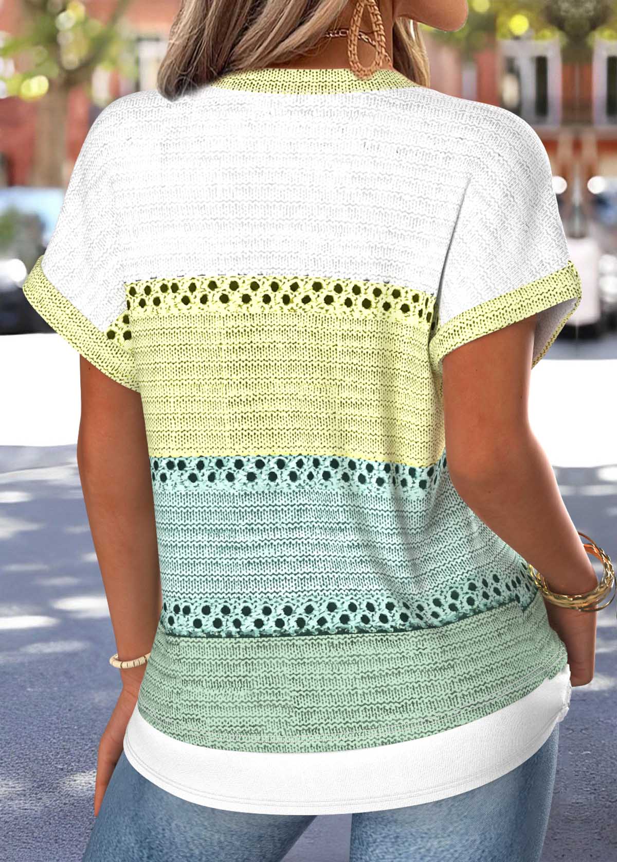 Green Striped Fake 2in1 Short Sleeve T Shirt | picture 