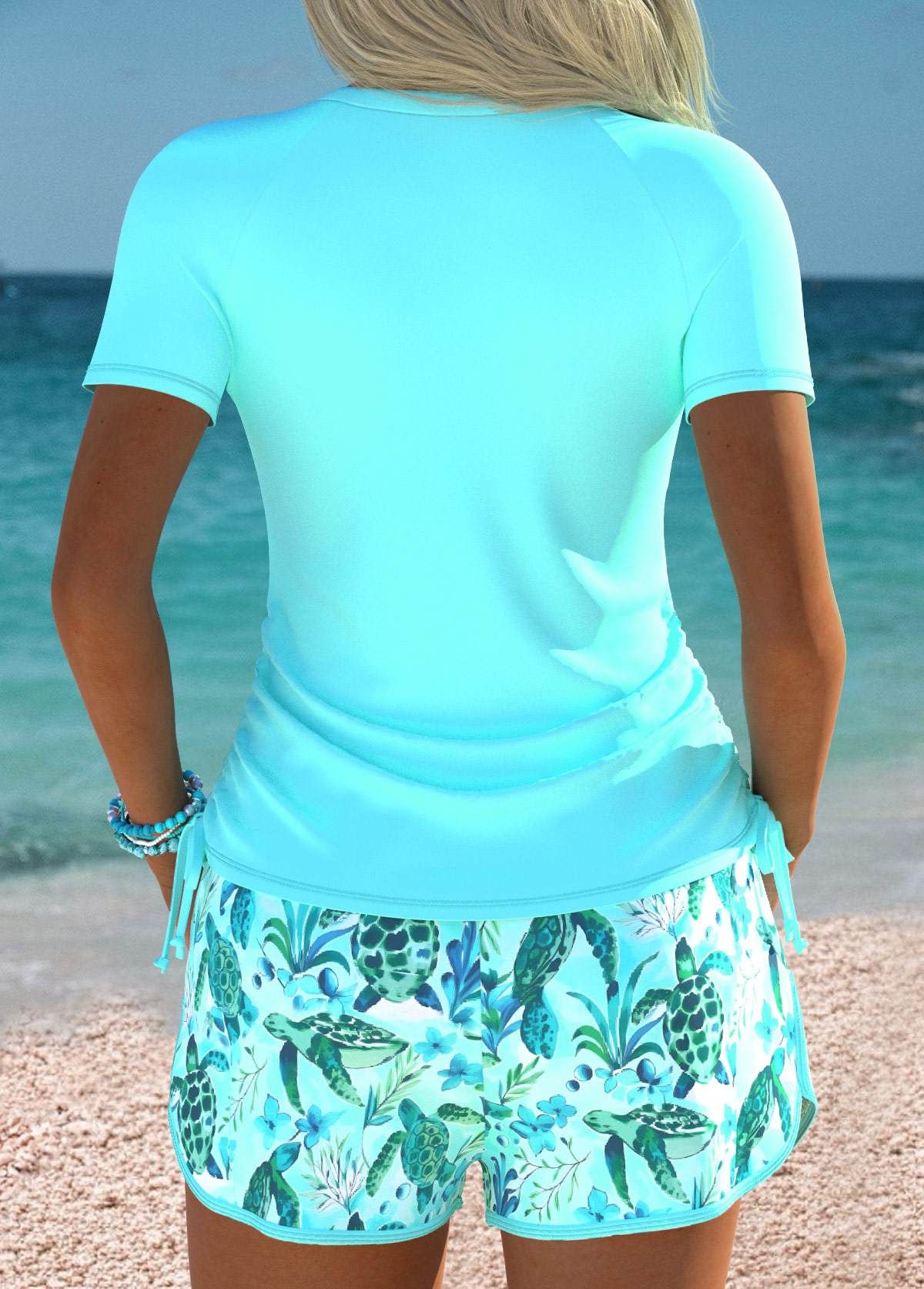 White Mid Waisted Drawstring Marine Life Print Tankini Set | picture 