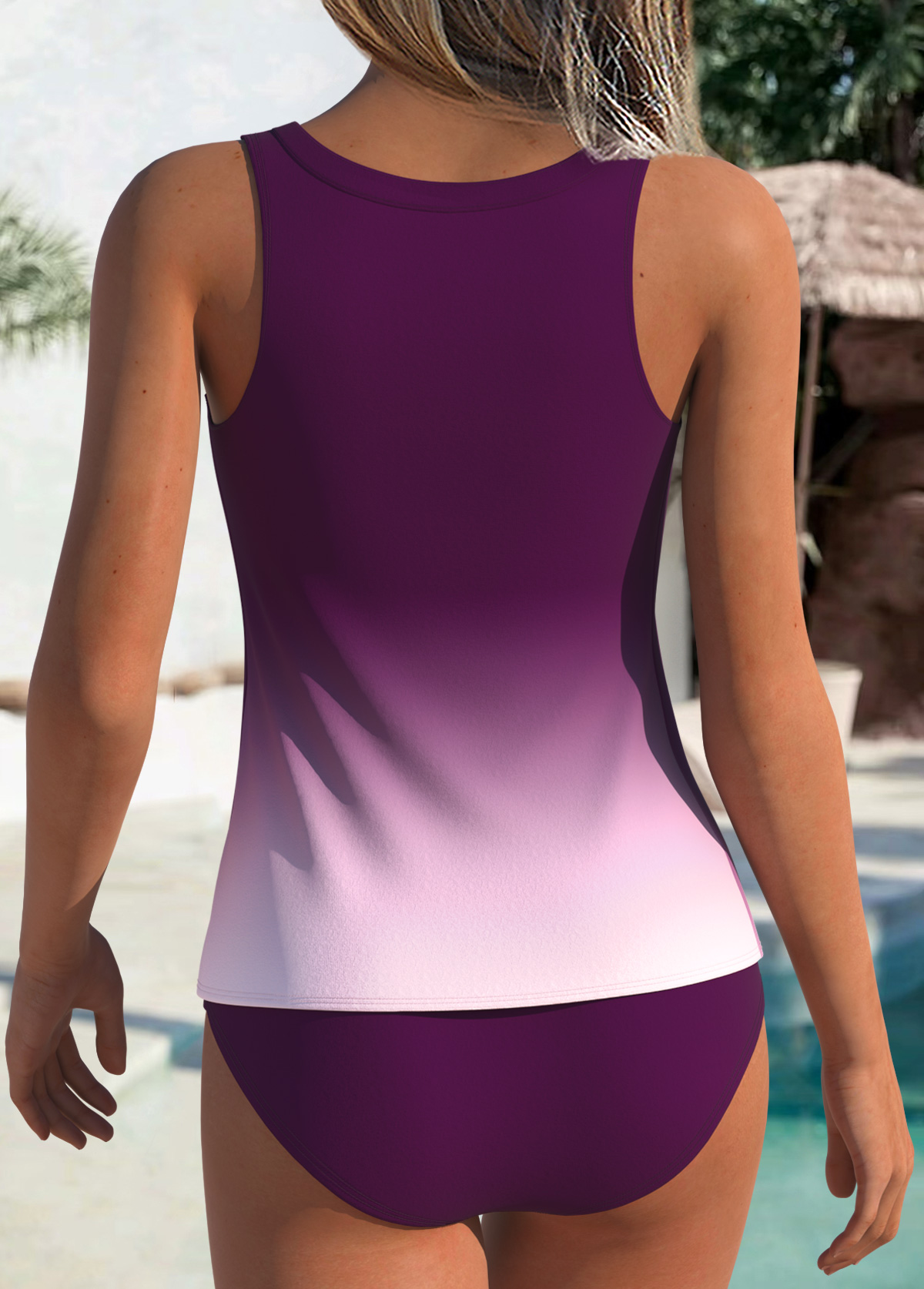 Dark Reddish Purple Mid Waisted Tummy Coverage Tankini Set | picture 