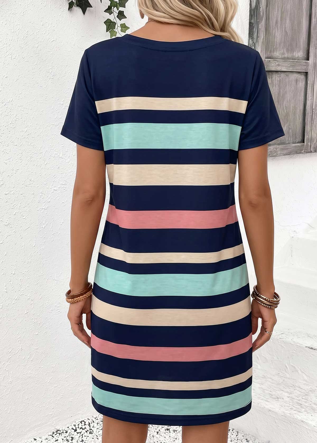 Multi Color Striped Short Tummy Coverage V Neck Dress | picture 