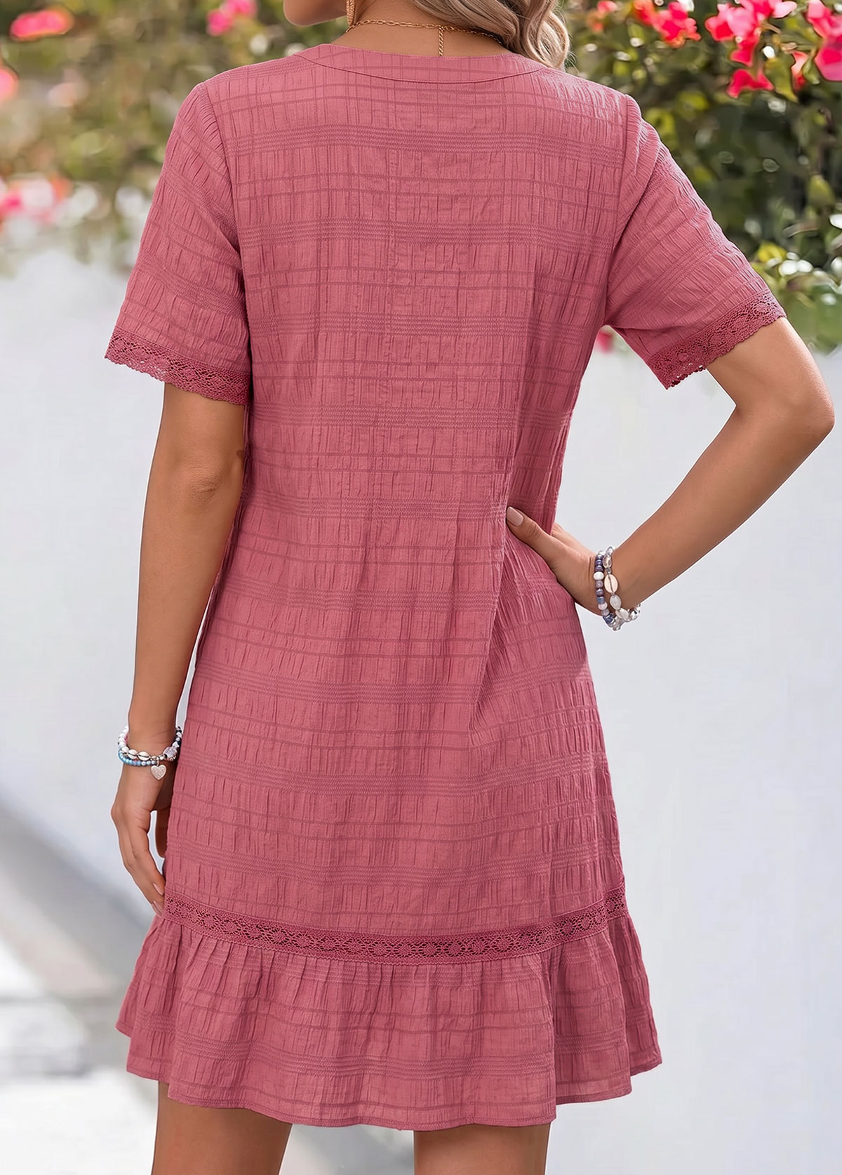 Pink Short Tummy Coverage Split Neck Dress | picture 