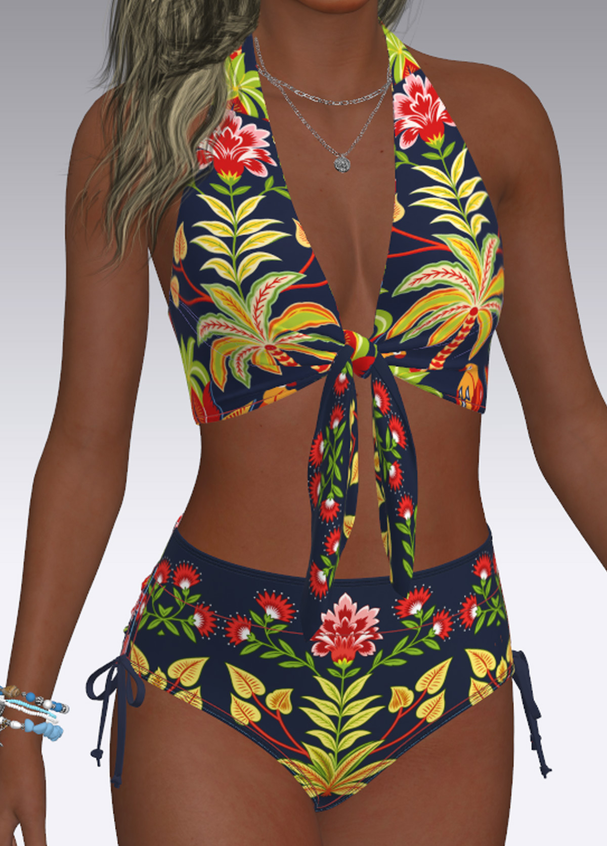 Multi Color Mid Waisted Ruched/shirred Tribal Print Bikini Set | picture 