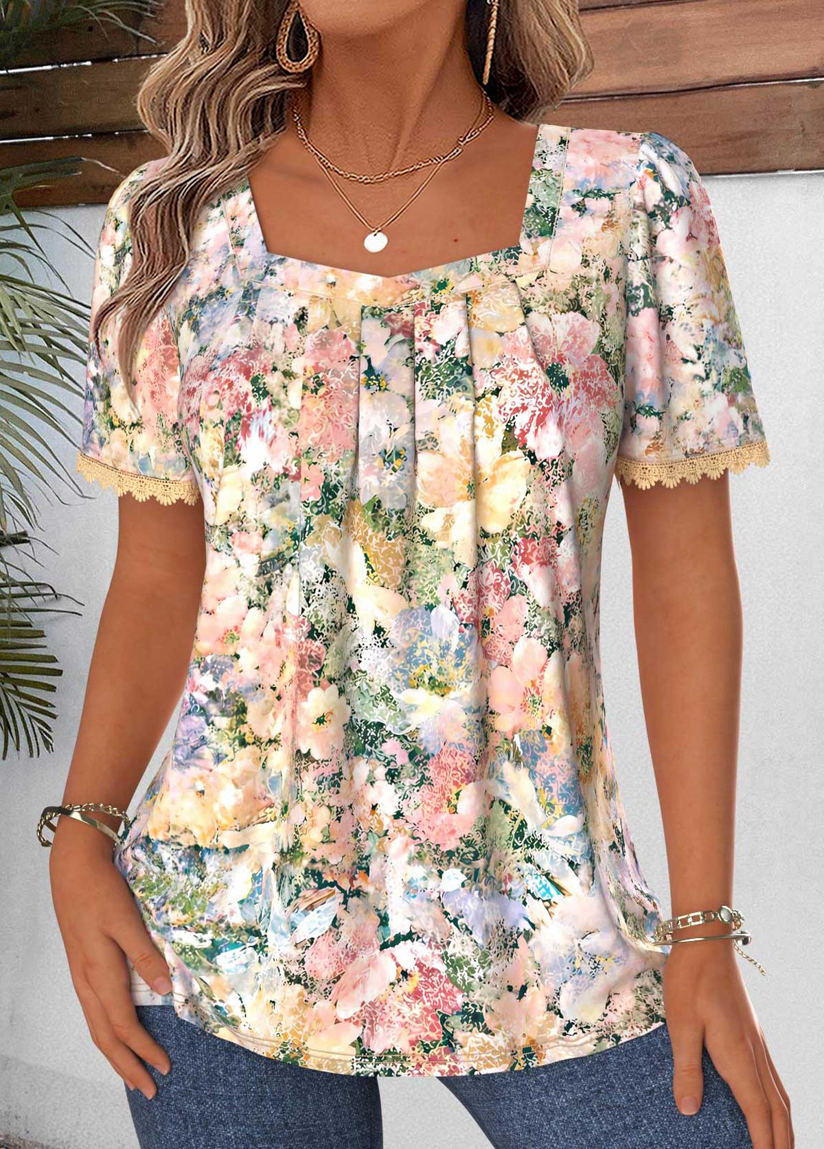 Multi Color Floral Print Tummy Coverage T Shirt | picture 