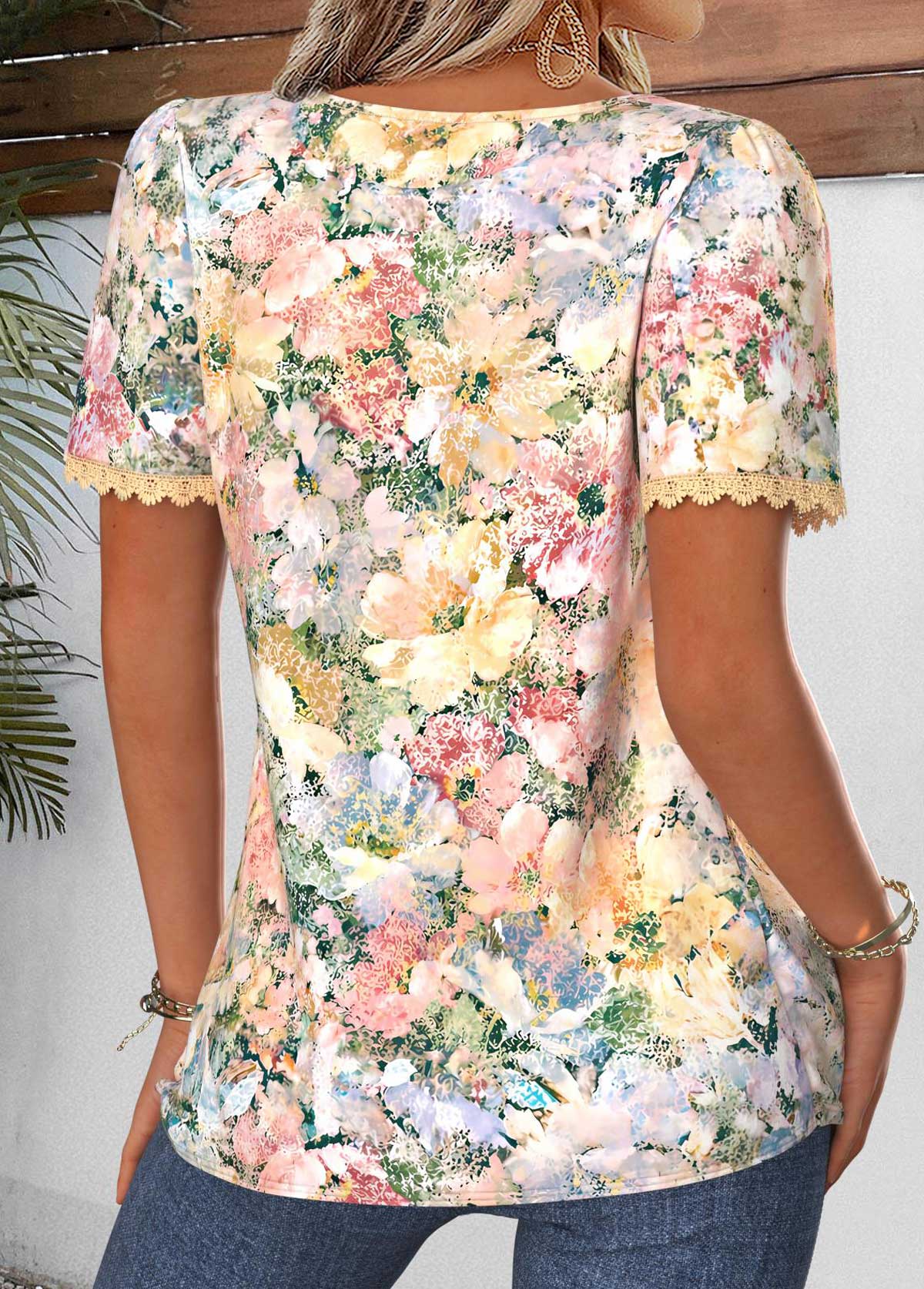 Multi Color Floral Print Tummy Coverage T Shirt | picture 