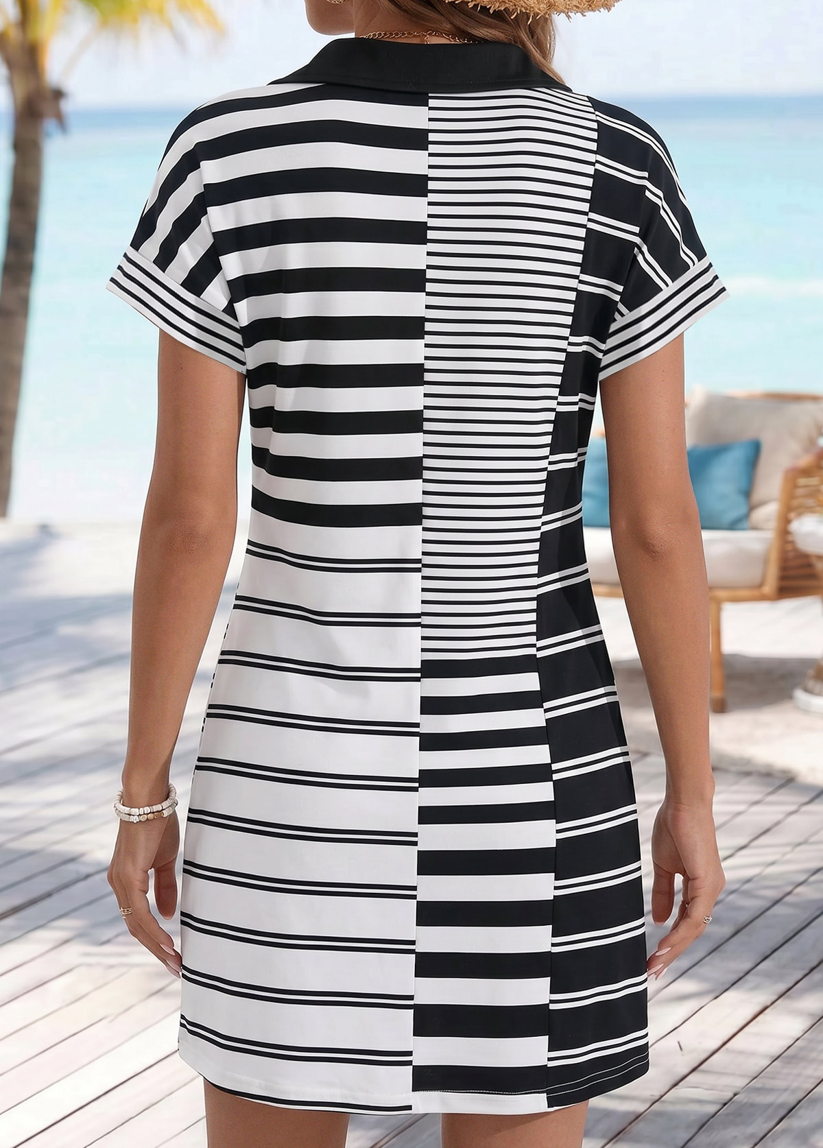 Black Striped Short Shirt Collar Dress | picture 