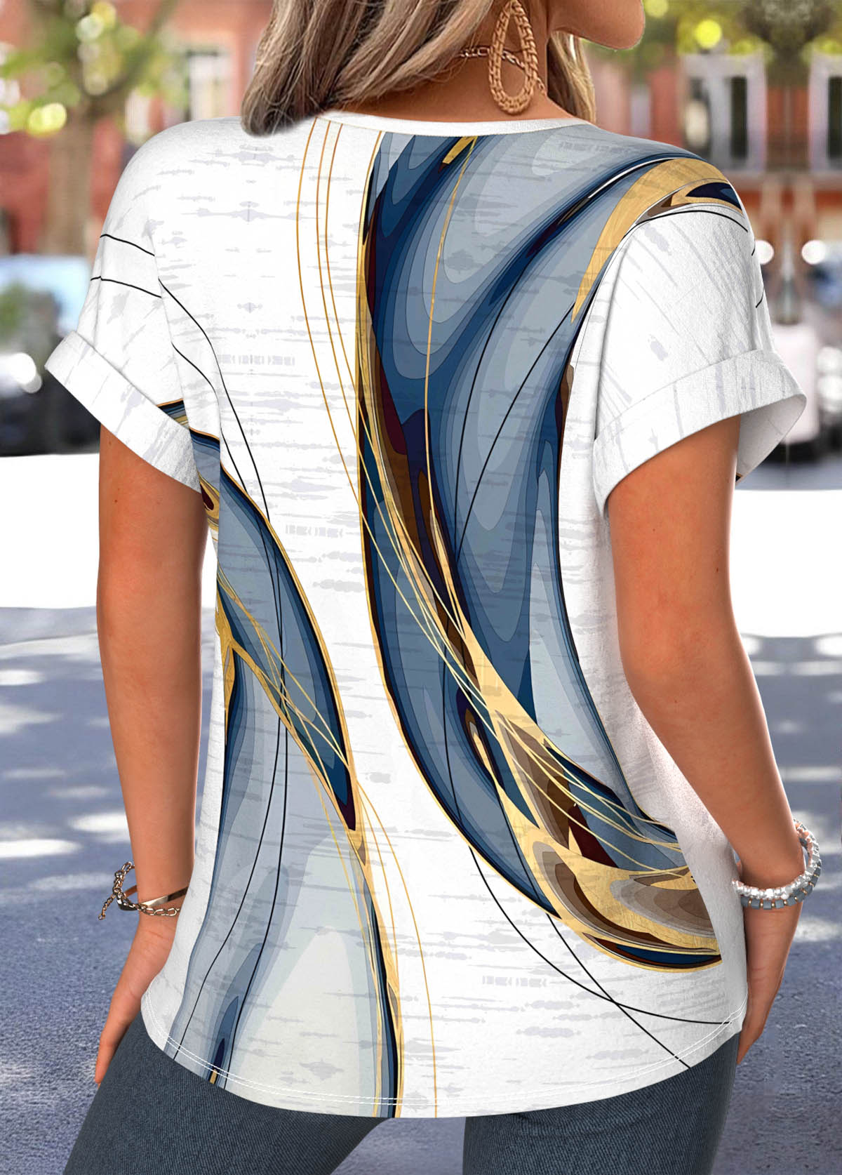 Multi Color Geometric Print Tummy Coverage T Shirt | picture 