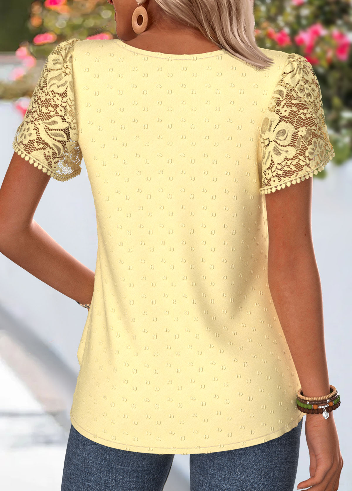 Yellow Shirred Petal Short Sleeve Blouse | picture 