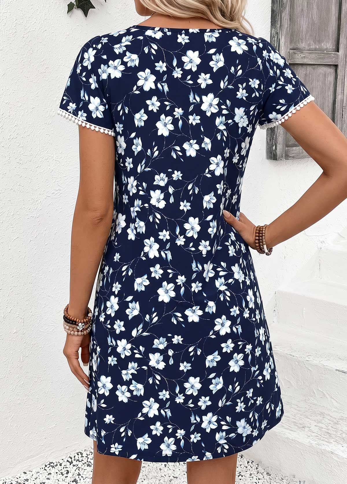 Navy Short Tummy Coverage Asymmetrical Neck Dress | picture 