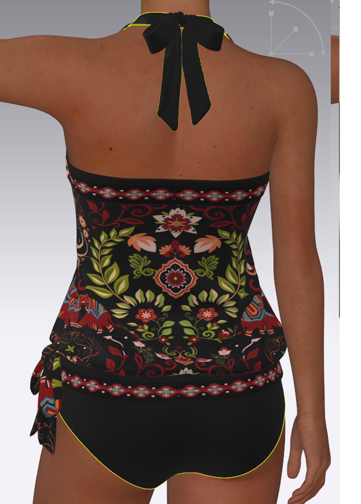 Black Mid Waisted Bowknot Tribal Print Tankini Set | picture 