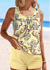 Patchwork Tribal Print Light Yellow Tankini Set