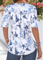 Light Blue Ruffle Leaf Print 3/4 Sleeve Blouse | thumb picture 