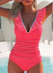 Ruffle Mid Waisted Plaid Red Tankini Set