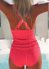 Ruffle Mid Waisted Plaid Red Tankini Set | thumb picture 
