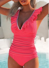 Ruffle Mid Waisted Plaid Red Tankini Set | thumb picture 