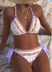 Low Waisted African Tribal Print Light Purple Bikini Set