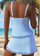 Tummy Coverage Mid Waisted Striped Light Blue Tankini Set | thumb picture 