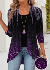 Purple Tummy Coverage Ombre Long Sleeve Lightweight Cardigan