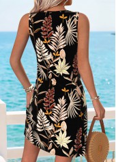 Black Tummy Coverage Leaf Print Short Sleeveless Dress | thumb picture 