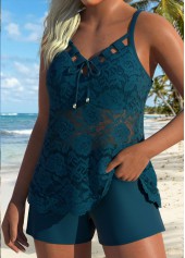 Pocket Mid Waisted Peacock Blue Tankini Set | thumb picture 