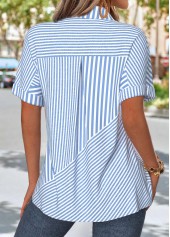 Light Blue Striped Patch Pocket Short Sleeve Shirt | thumb picture 