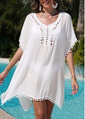 Handkerchief Hem White V Neck Cover Up