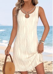 Beige Tummy Coverage Short Sleeveless Round Neck Dress