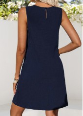 Navy Double Side Pockets Short Sleeveless Round Neck Dress | thumb picture 