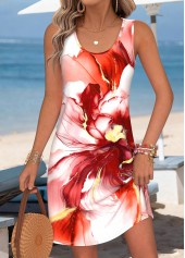 White Tummy Coverage Floral Print Short Sleeveless Dress