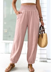 Pink Jogger Elastic Waist High Waisted Pants