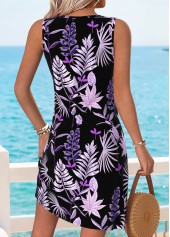 Black Tummy Coverage Leaf Print Short Sleeveless Dress | thumb picture 