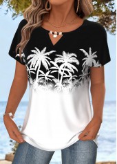 White Tummy Coverage Tropical Plants Print T Shirt | thumb picture 