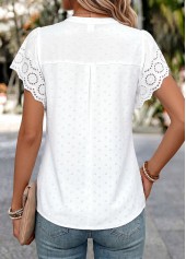 White Patchwork Short Sleeve Split Neck Blouse | thumb picture 