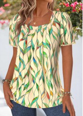 Multi Color Leaf Print Pleated Short Sleeve T Shirt | thumb picture 