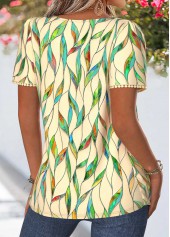 Multi Color Leaf Print Pleated Short Sleeve T Shirt | thumb picture 