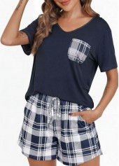 Navy Plaid Short Sleeve Lounge Top and Shorts