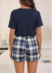 Navy Plaid Short Sleeve Lounge Top and Shorts | thumb picture 