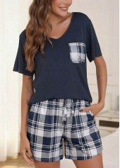 Navy Plaid Short Sleeve Lounge Top and Shorts | thumb picture 