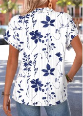 Blue Leaf Print Frill Short Sleeve V Neck Blouse | thumb picture 