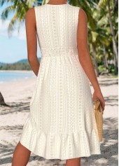 Beige Shirred Sleeveless V Neck Dress | thumb picture 